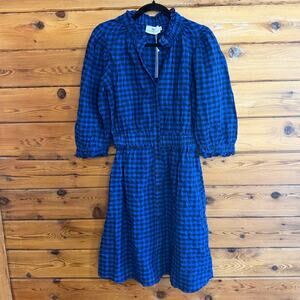 NWT Never A Wallflower Blue Plaid Gingham Full Button Front Dress XS
